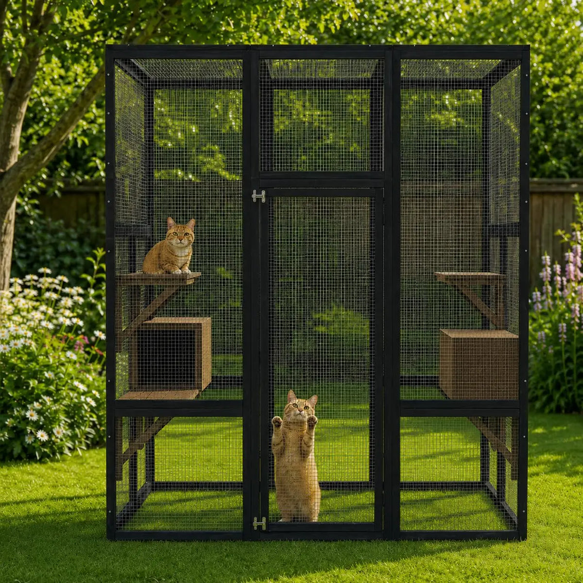 Himiss Wooden Outdoor Catio With Five Platforms For Cats
