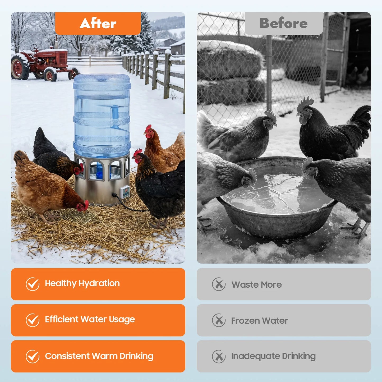 Chicken Water Heater 80W Stainless Steel LED Display For Poultry
