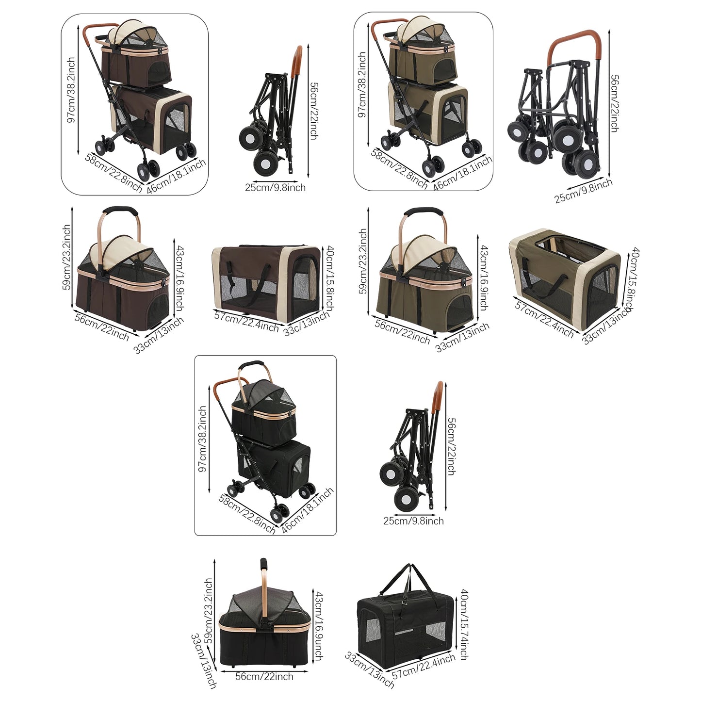 Multifunctional Pet Stroller With Carriers For Small And Medium Dogs