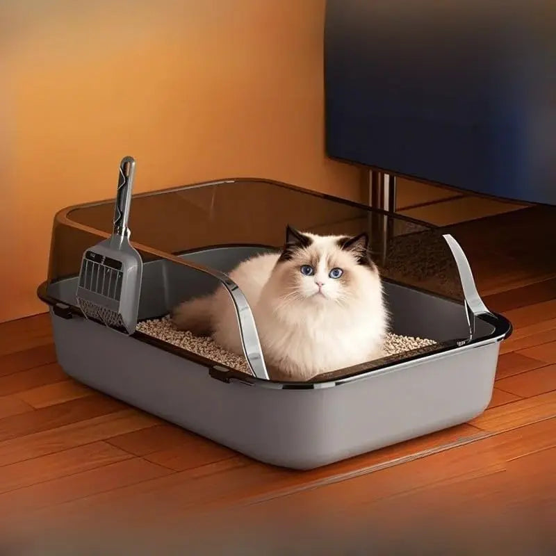 Semi-Enclosed Cat Litter Box Splashproof Kitten Toilet Tray Indoor Use
