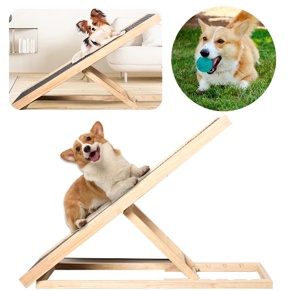 Wooden Foldable Pet Ladder Nonslip Adjustable Height For Pets