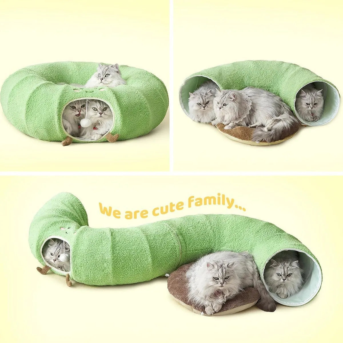 Convertible Cat Tunnel Bed With Plush Cushion And Play Tunnel