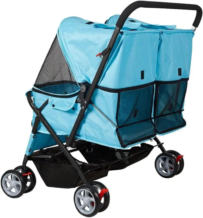 Foldable Twin Pet Stroller for Dogs and Cats Travel