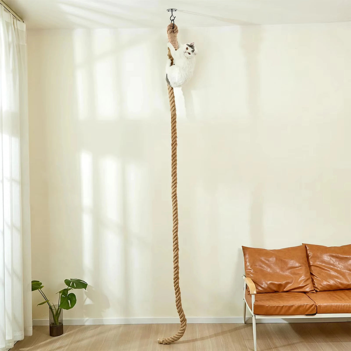 Ceiling Mounted Cat Sisal Climbing Rope Scratching Post
