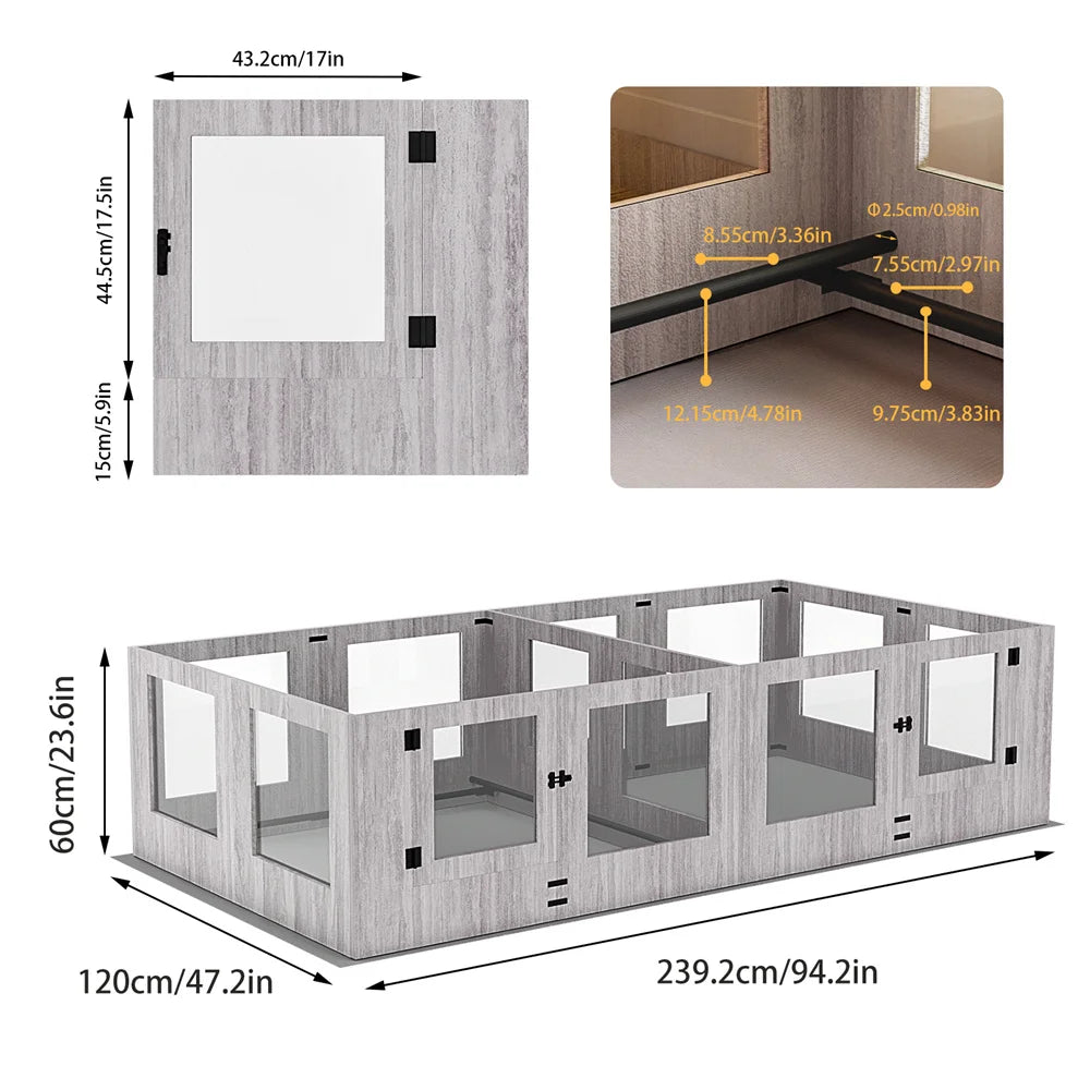 BORWART Tempered Glass Dog Playpen Whelping Box with Pig Rails