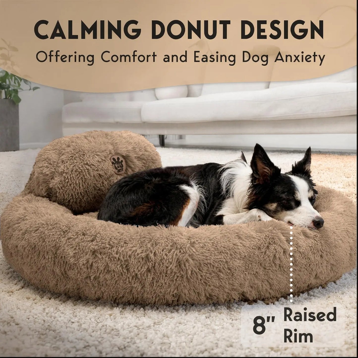 Calming Donut Dog Bed With Anti Slip Premium Faux Fur