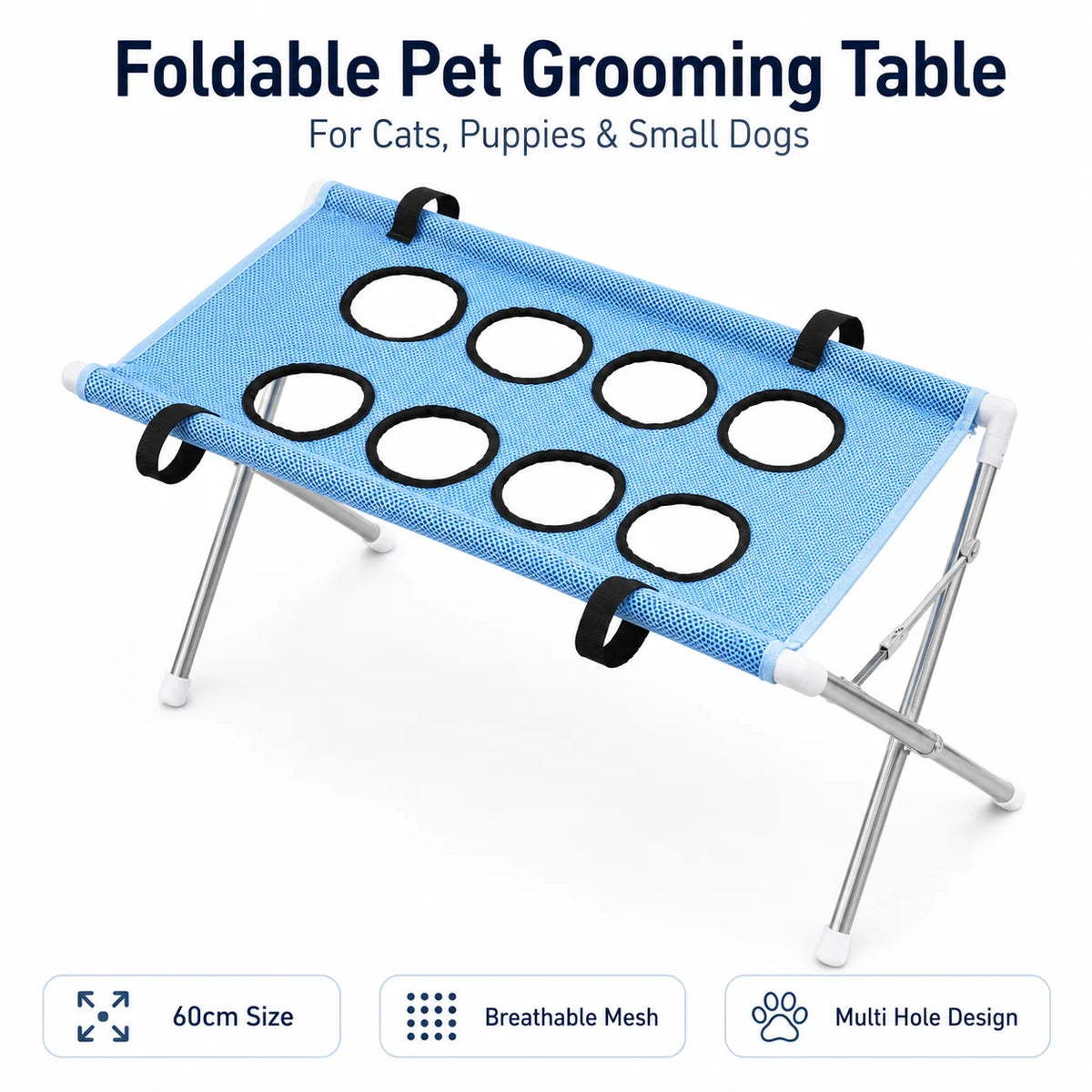 Foldable Pet Grooming Table With Breathable Mesh Platform