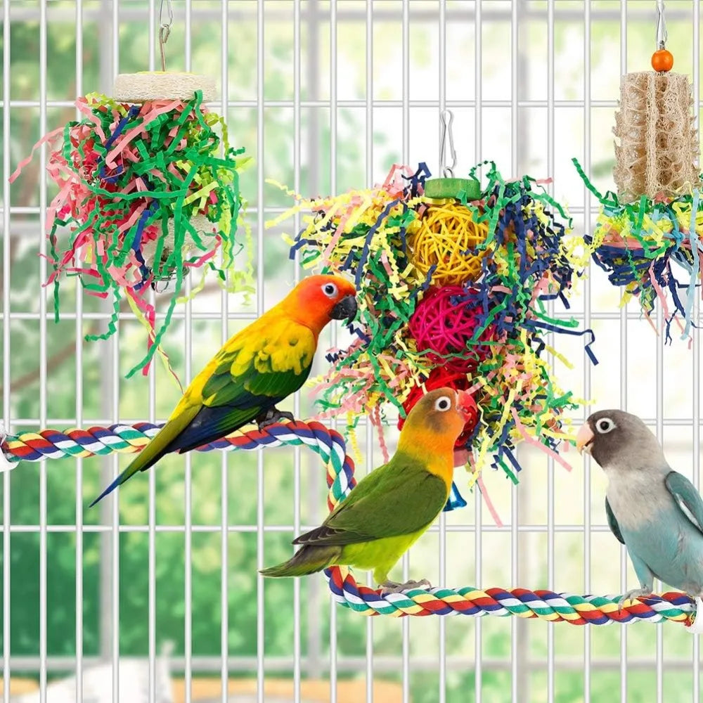 Bird Chew Toys Pack For Parrots Cage Hanging Paper Balls