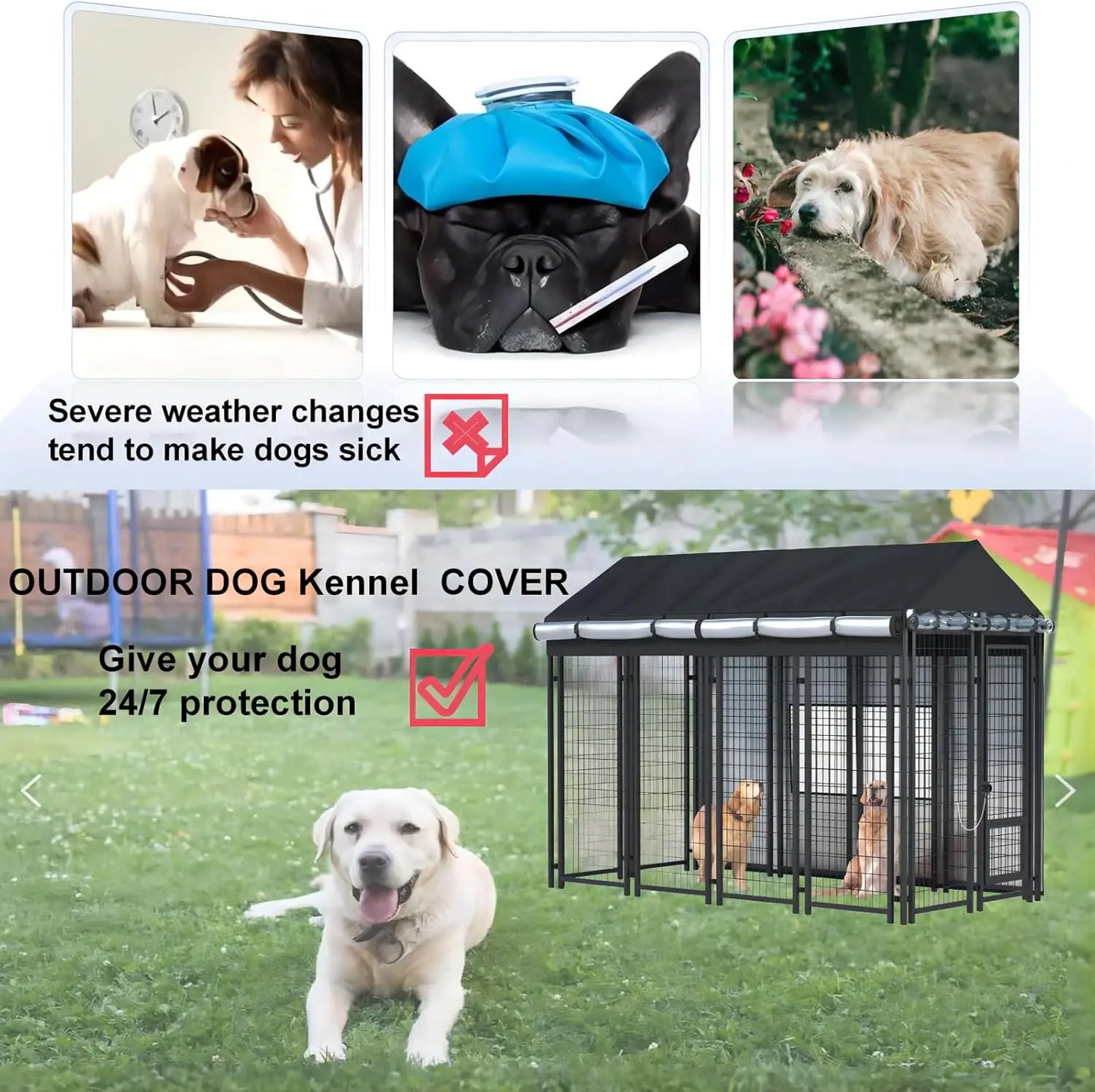Outdoor Dog Kennel Cover Waterproof, Cold-Resistant With Zippers PVC Windows