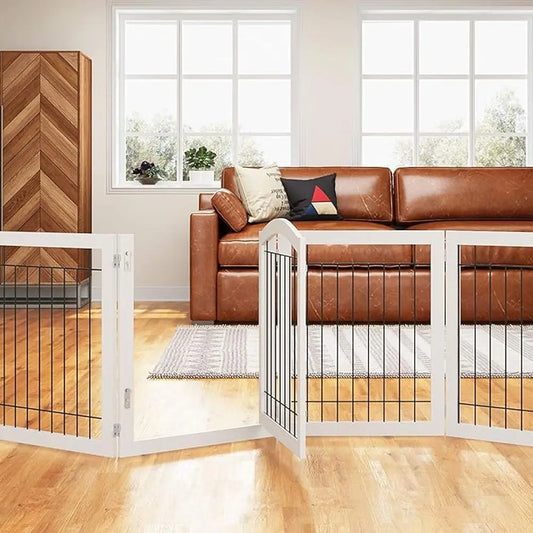 Six-Panel Freestanding Pet Gate for Doorways and Stairs