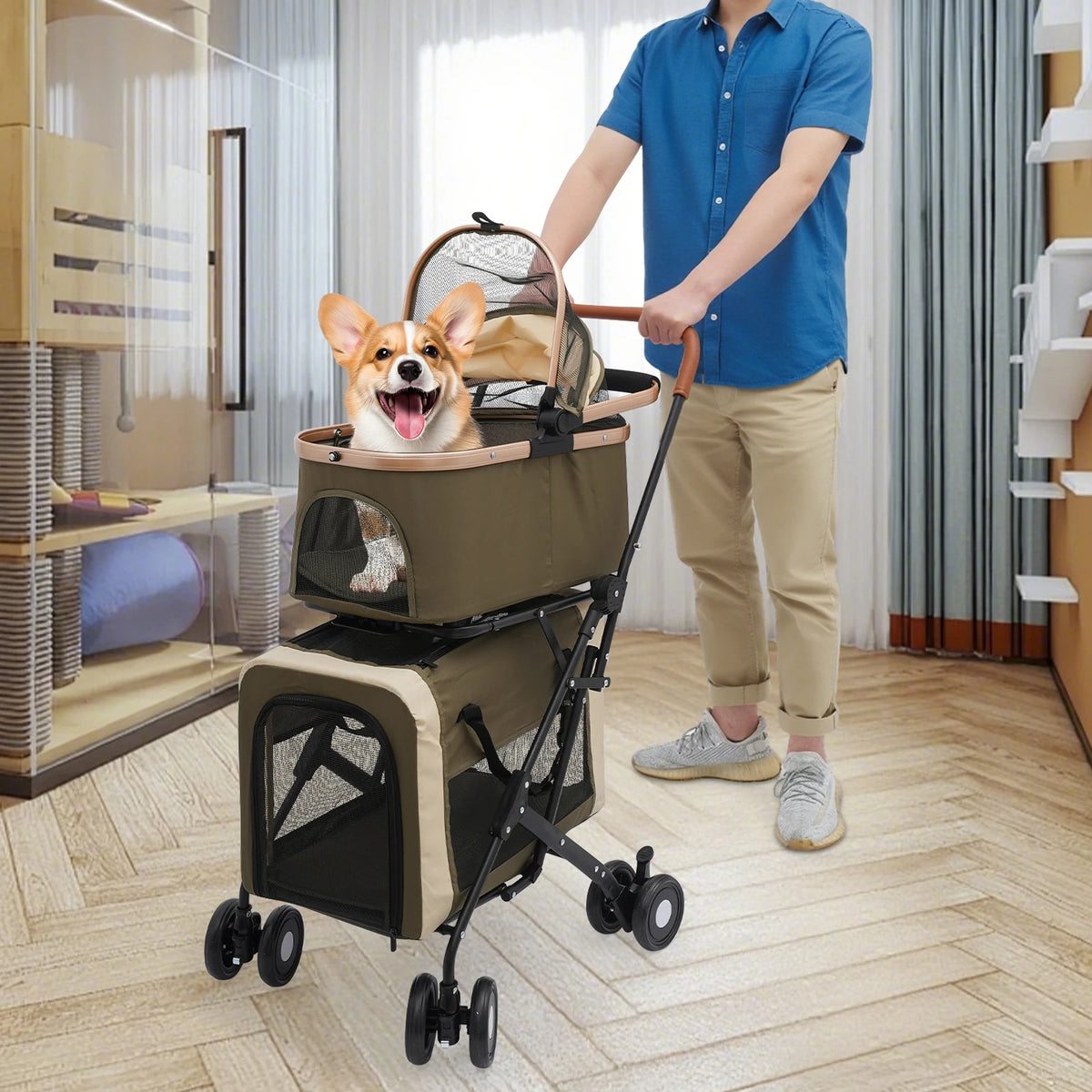 Bymaocar Foldable Pet Stroller With Sunshade And Safety Locks