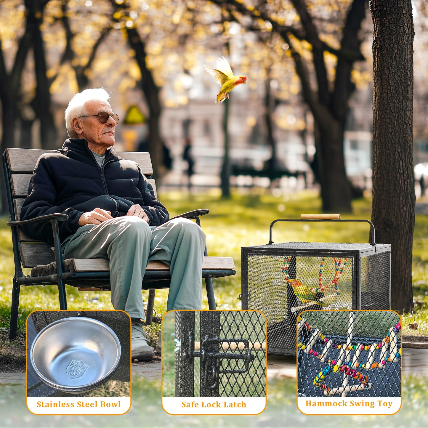 Metal Bird Cage For Small Birds With Perch Hammock Swing