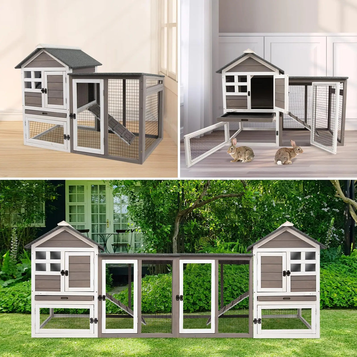 Indoor Outdoor Wooden Rabbit Hutch With Pull Out Cleaning Tray