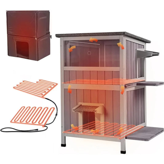 Insulated Outdoor Cat Shelter With Heated Pad For Winter Use
