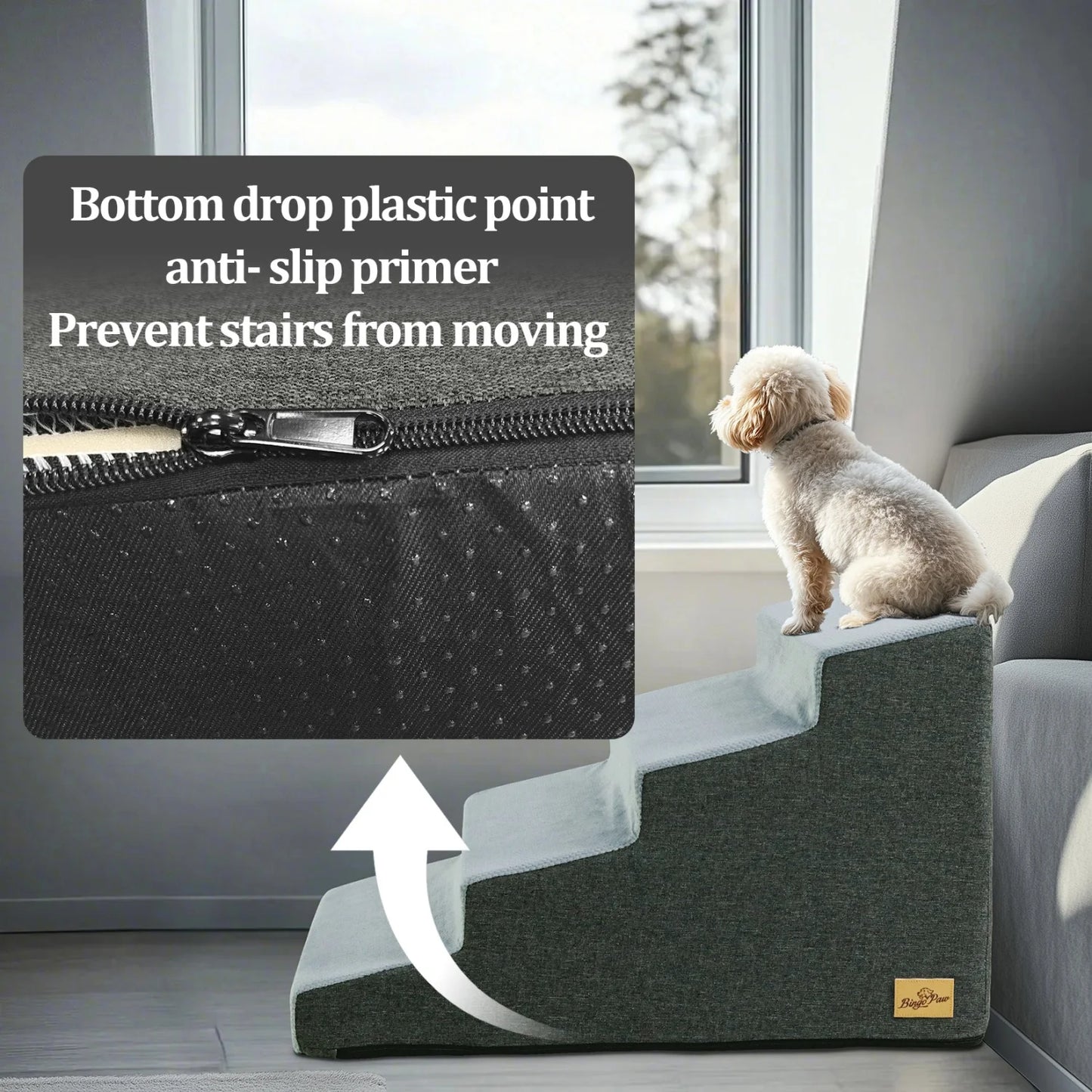 NONEDog Door 3-4 Step Dog Stairs Ramp With Washable Cover