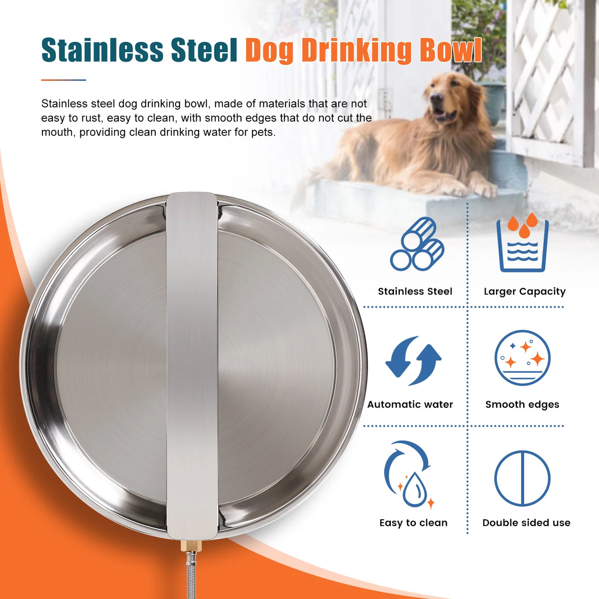 Stainless Steel Automatic Dog Water Dispenser With Long Hose
