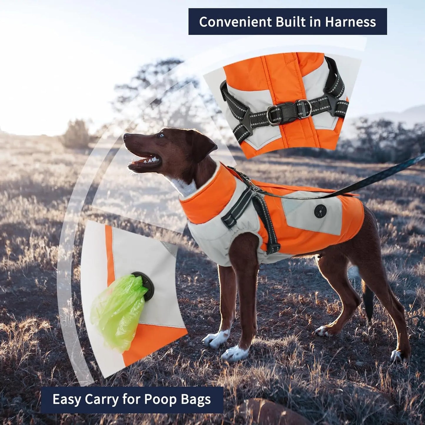 Waterproof Fleece Dog Jacket With Harness And Reflective Straps