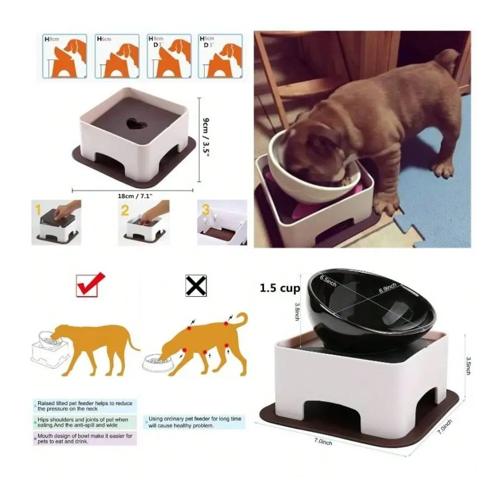 Wide Mouth Dog Feeding Bowl With Anti Skid Tilted Design