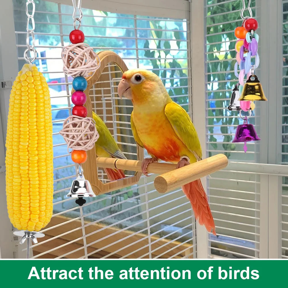 Shunmaii 10Pcs Parrot Toy Set Includes Hanging Hammock Perch
