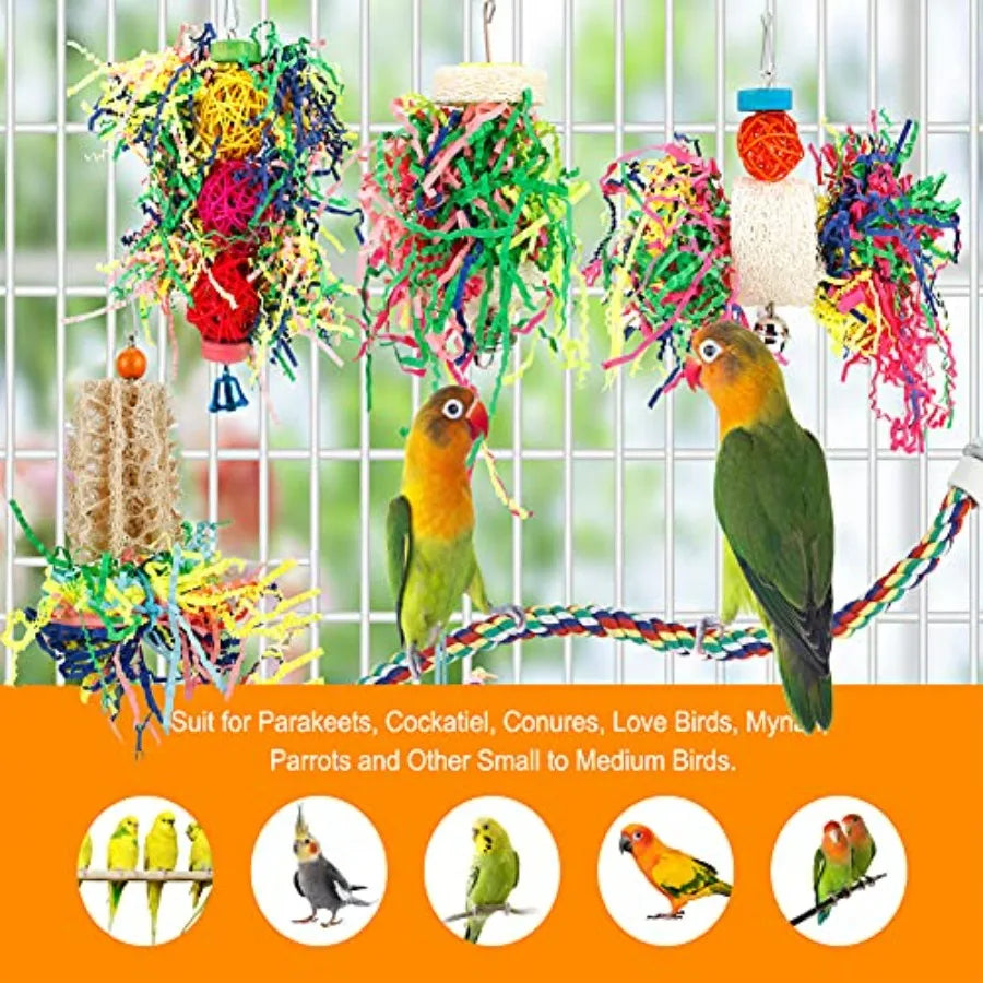 Bird Foraging Shredding Toy for Parakeet and Conure, Hanging Perch