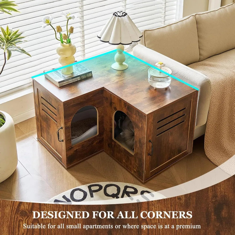 Corner Cat Litter Box Enclosure End Table For Two Cats