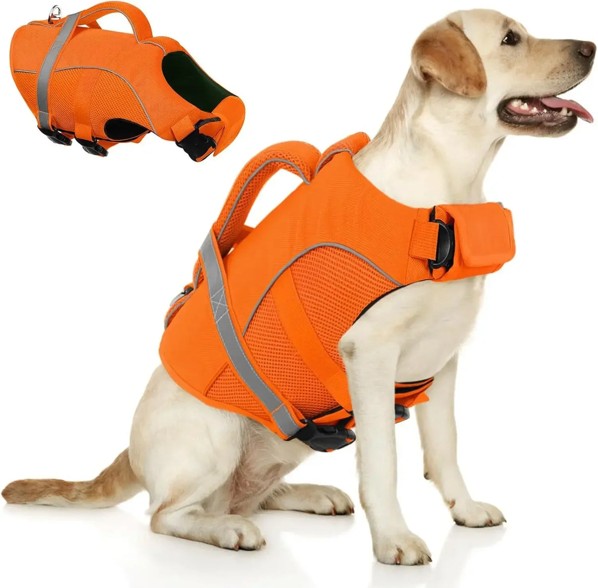 Mesh Dog Life Jacket With Rescue Handle And Reflective Trim