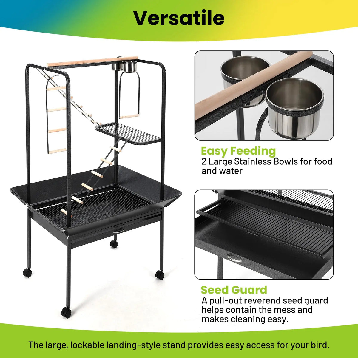Metal Bird Play Stand With Ladder And Feeder Bowls