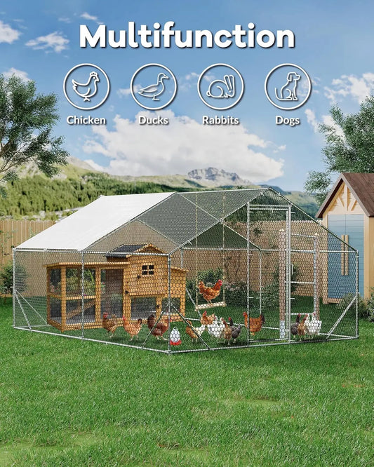 TWISTER.CK Metal Chicken Coop Walk-In Poultry Cage Pen Anti-UV Cover