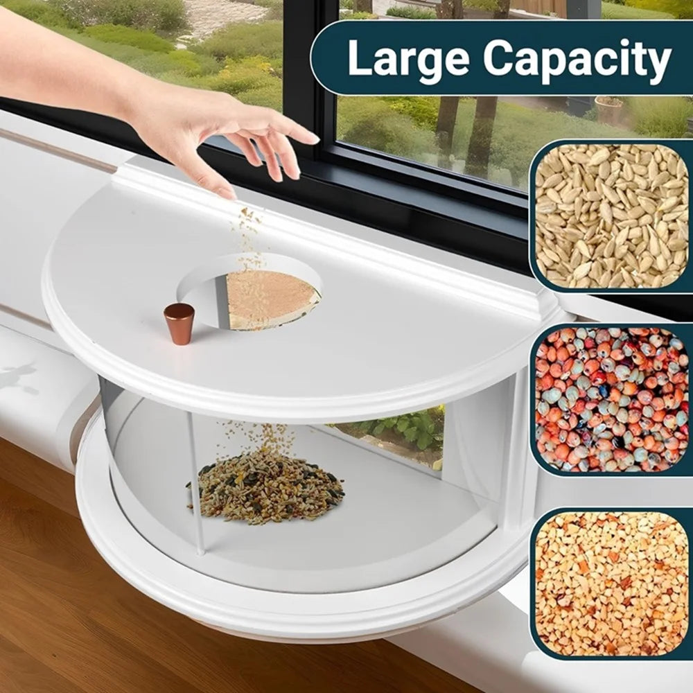 Window Bird Feeder With Recessed Design 180 Degree Clear View Tray
