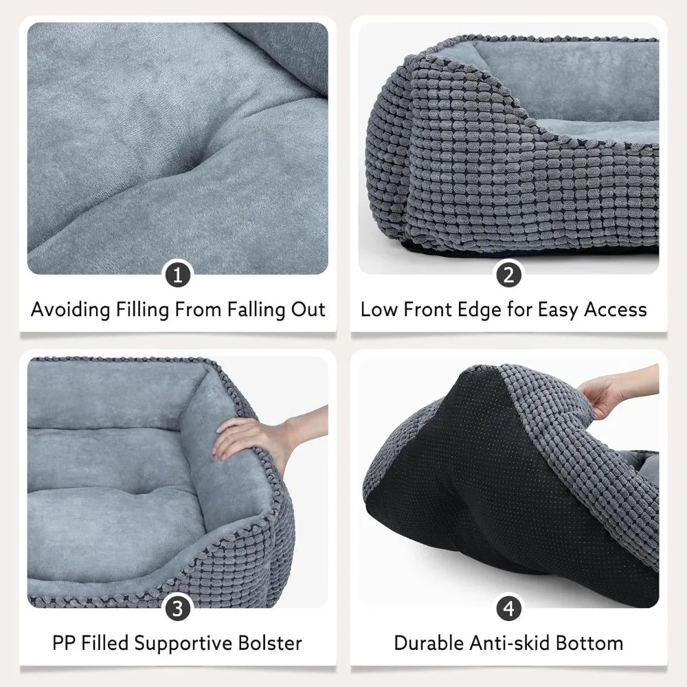 Rectangle Washable Calming Orthopedic Dog Bed With Anti Slip Bottom
