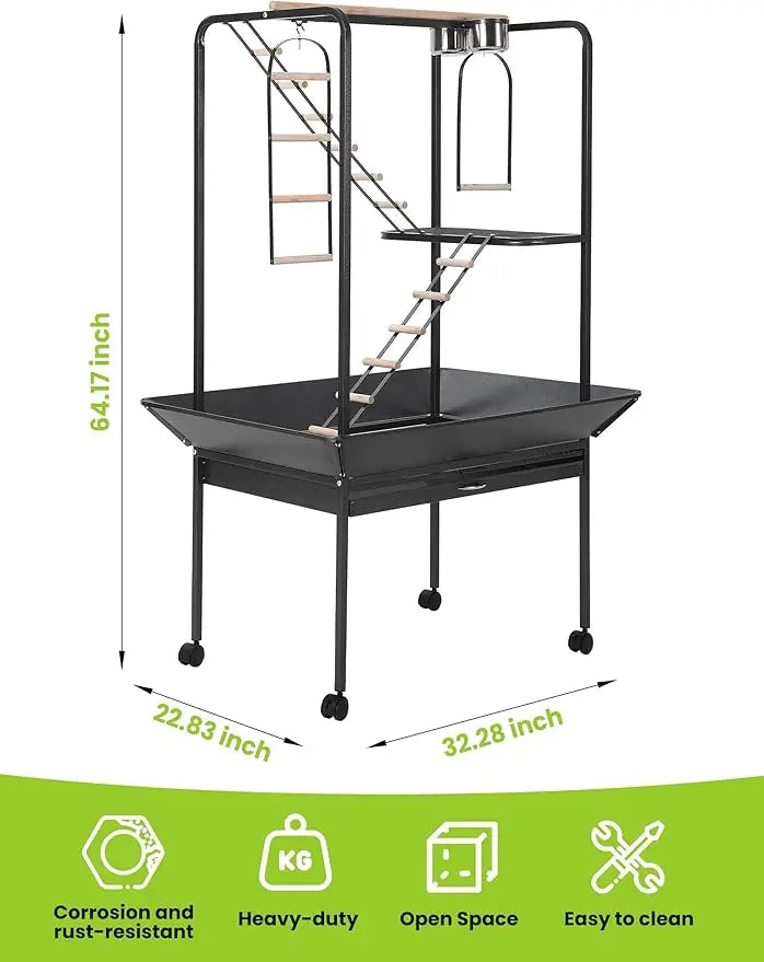 HiMISSCN Parrot Playstand with Wheels Bird Cage Stand and Perches