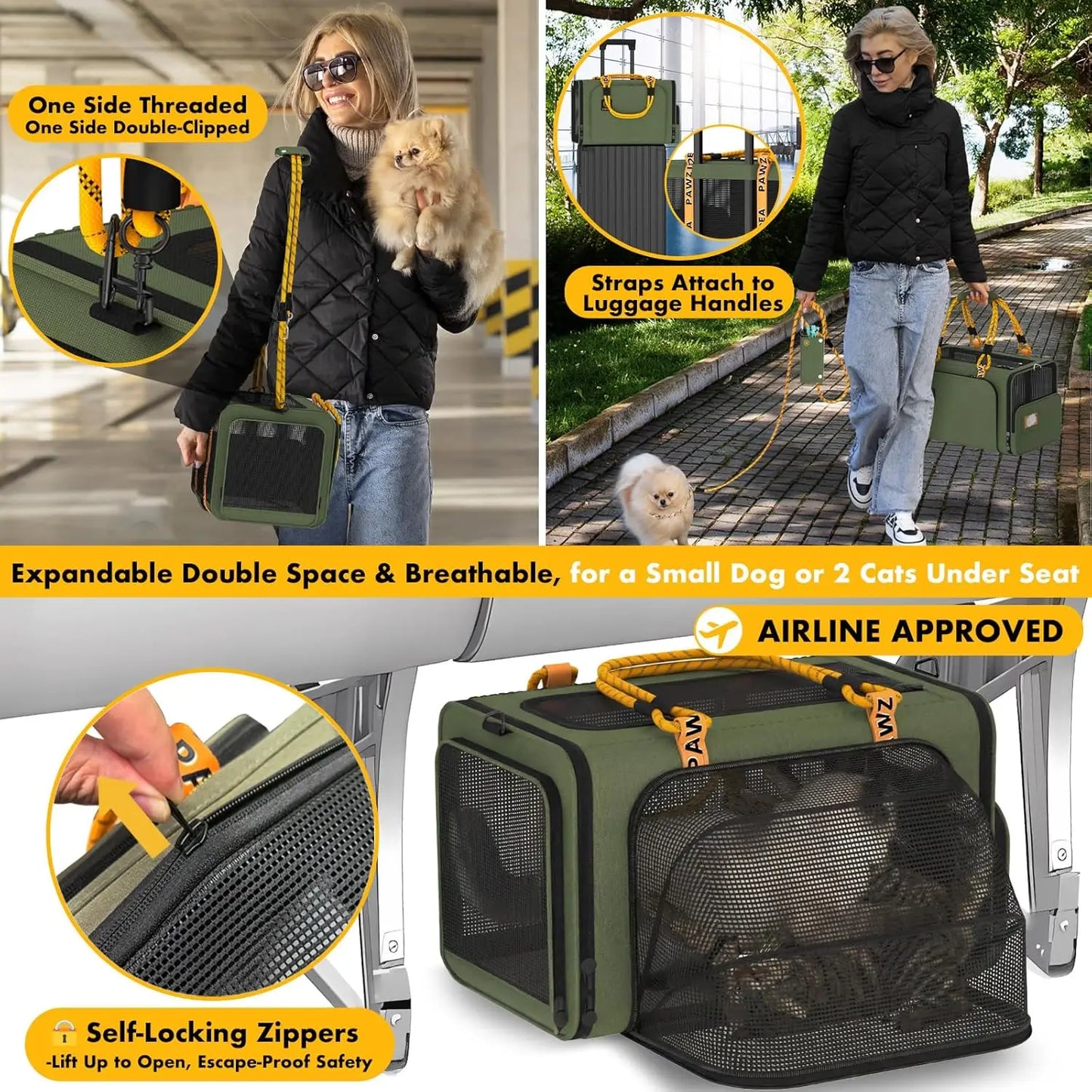 Double Pet Stroller With Detachable Carriers For Cats And Dogs
