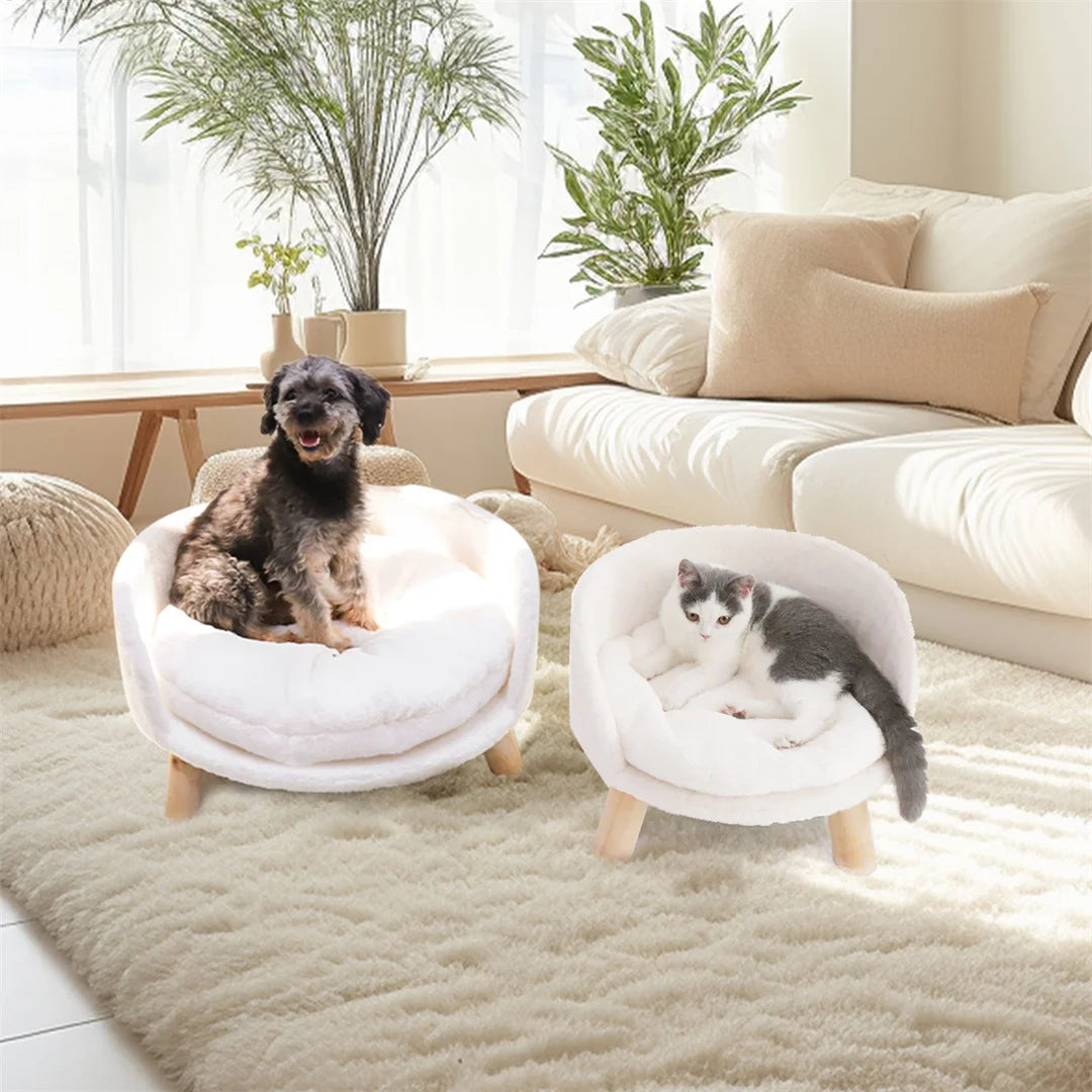 BINGOPAW Luxury Plush Cat Bed Nesting Chair With Wood Legs