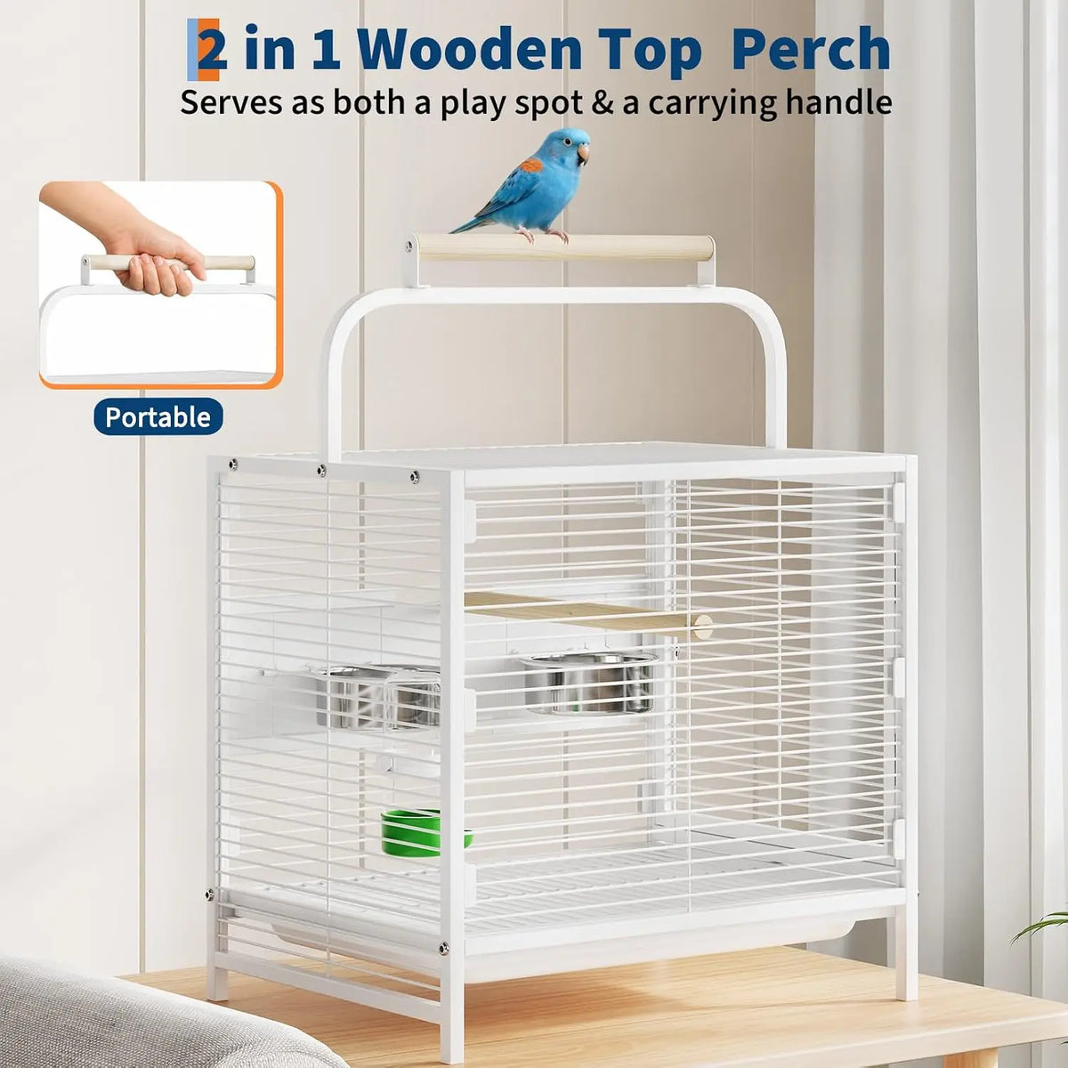 Spacious Parrot Bird Cage With Rolling Stand And Play Top