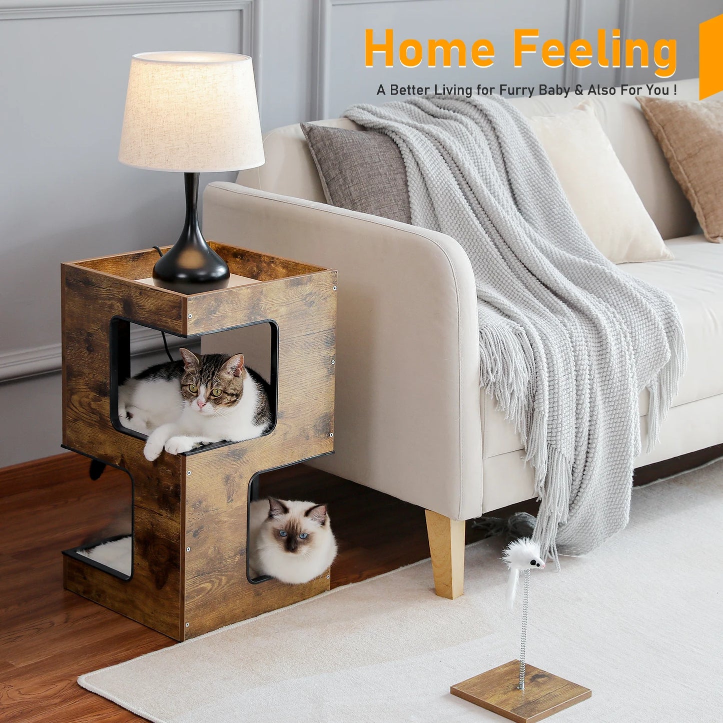 PAWZ Road Wood Cat Condo House With Scratching Pads