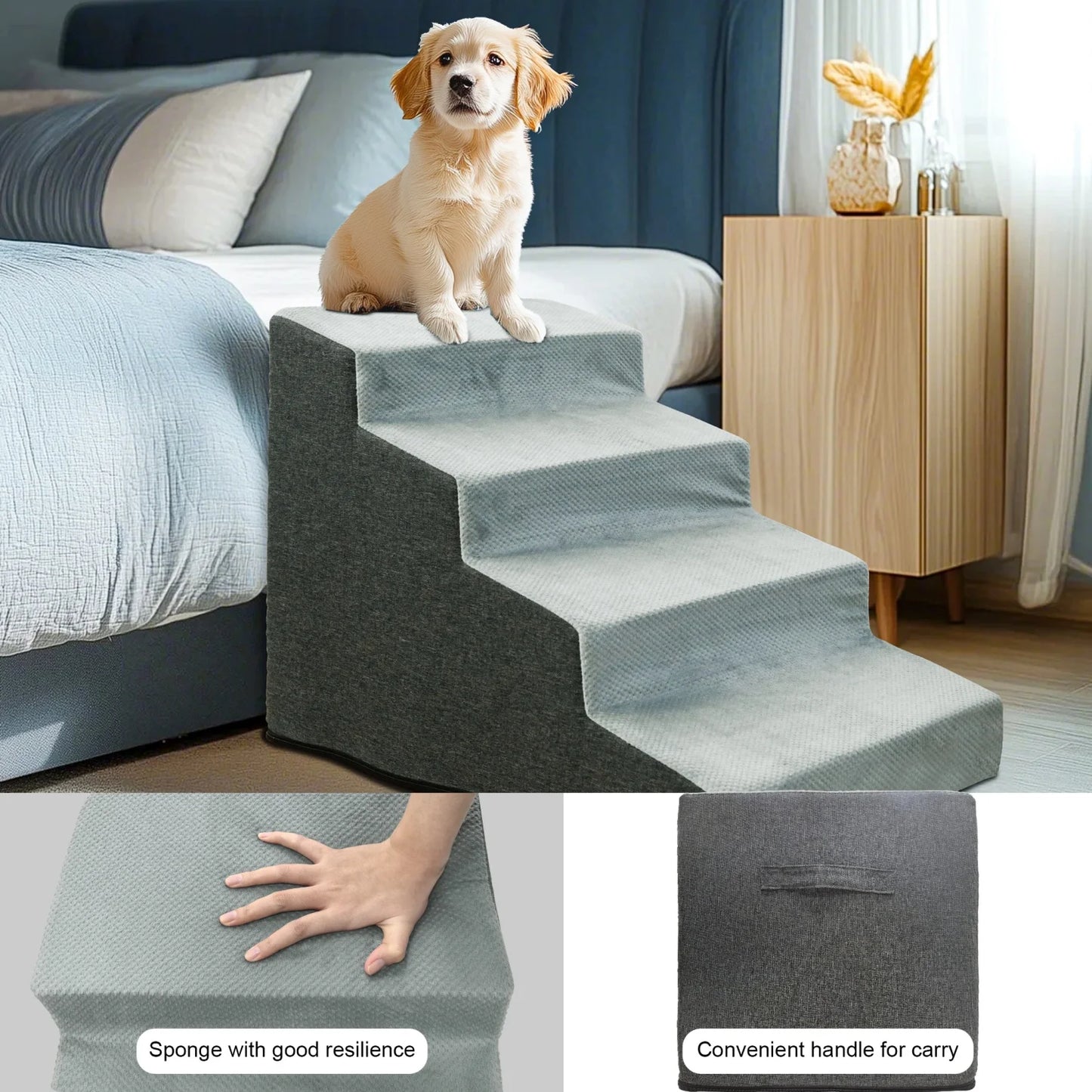 NONEDog Door 3-4 Step Dog Stairs Ramp With Washable Cover