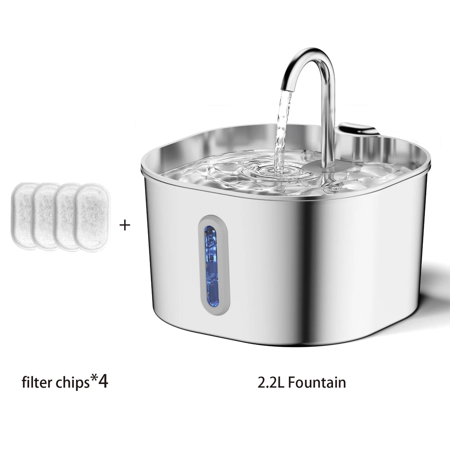 Automatic Cat Water Fountain Square Stainless Steel With Window