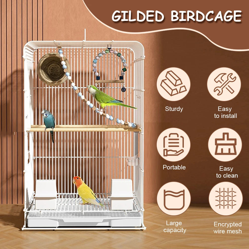 Wrought Iron Bird Cage Portable Parrot Cage With Removable Tray