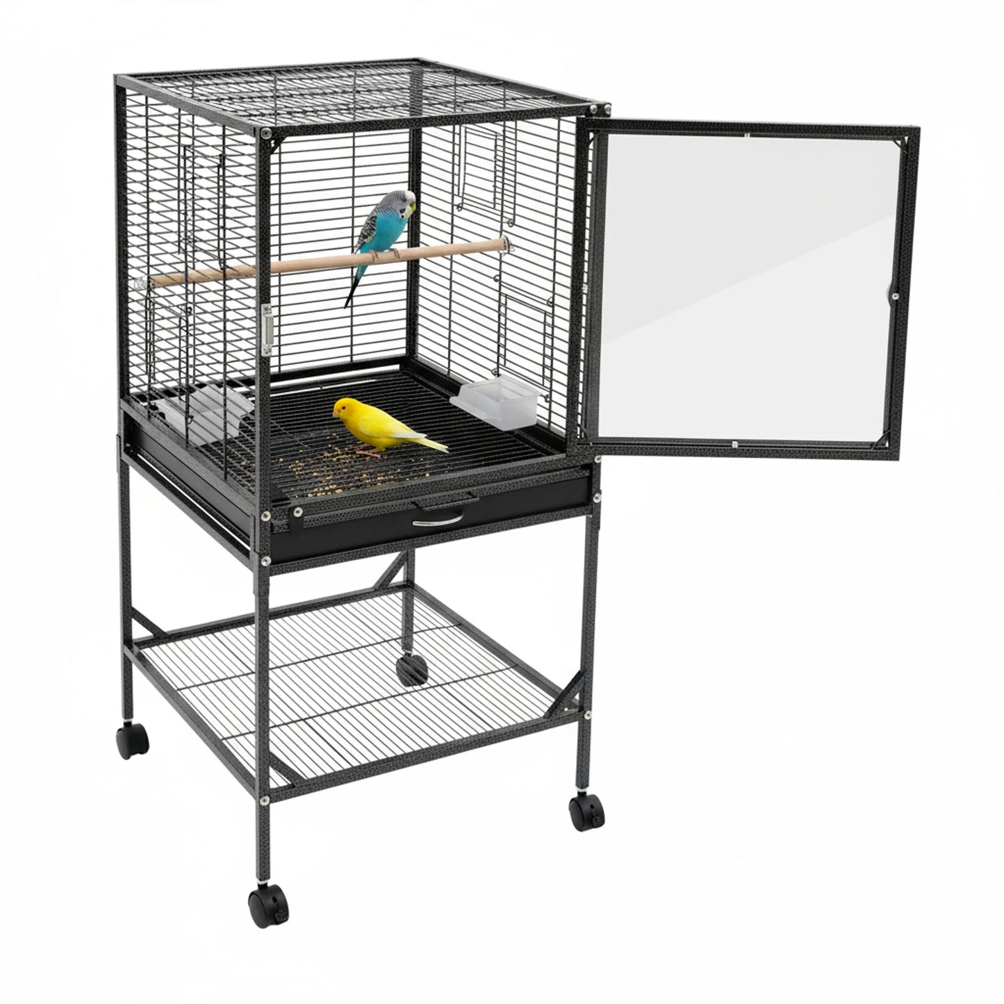 Wrought Iron Bird Flight Cage With Rolling Stand For Parrots
