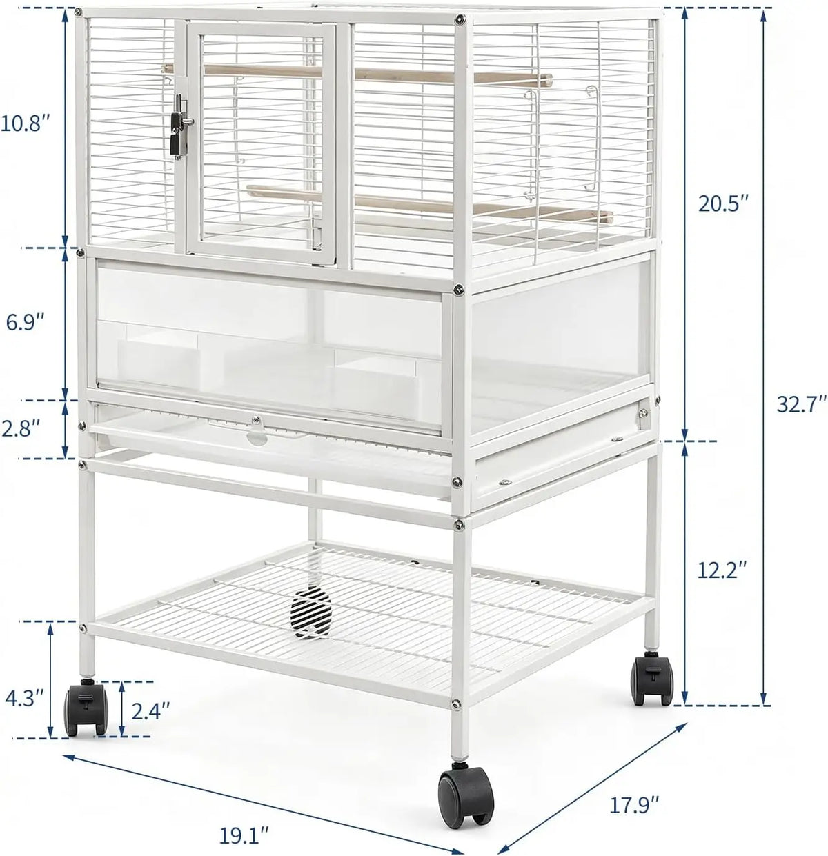 Garvee Three In One Wrought Iron Bird Cage With Wheels