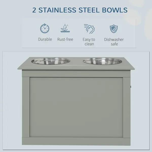 Raised Dog Feeding Station With 2 Stainless Steel Bowls And Storage