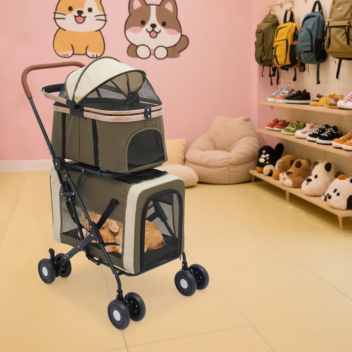 Bymaocar Foldable Pet Stroller With Sunshade And Safety Locks