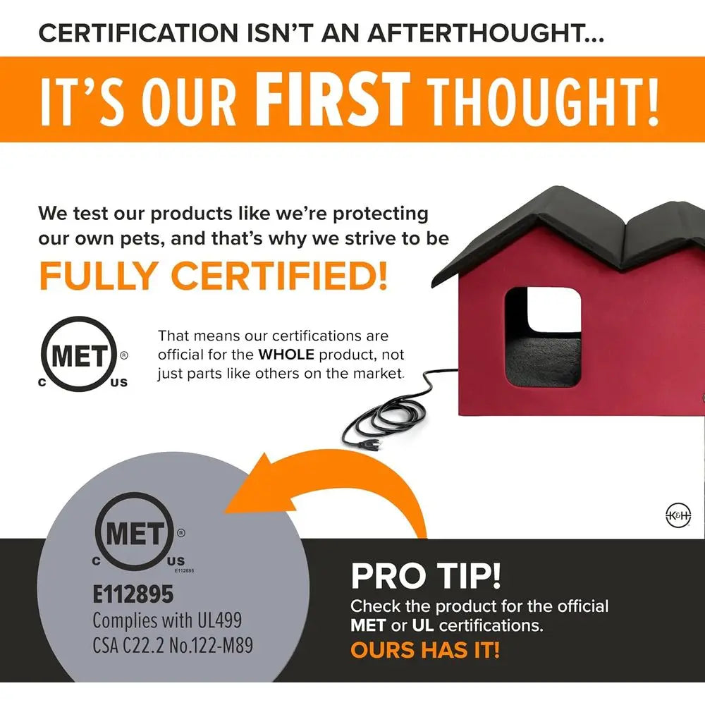 Extra Wide Heated Outdoor Cat House For Two Cats Insulated Weatherproof Shelter