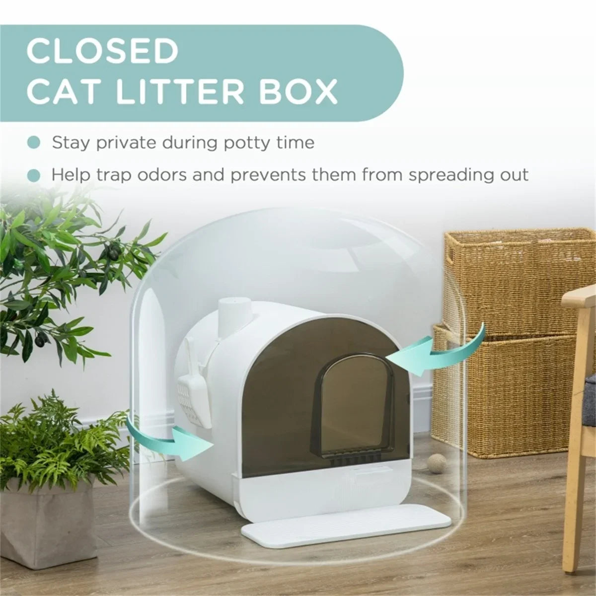 Enclosed Large Cat Litter Box With Odor-Resistant Anti-Tracking Mat