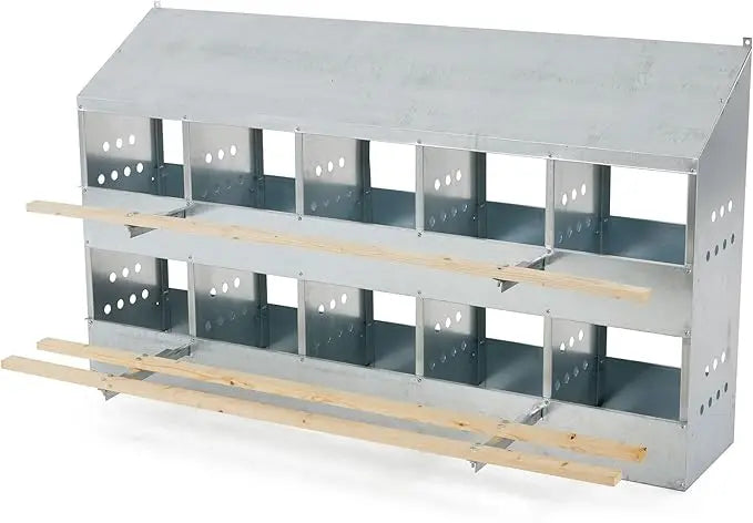 Brower 2-Tier 10-Hole Galvanized Chicken Nesting Box For Outdoor Poultry