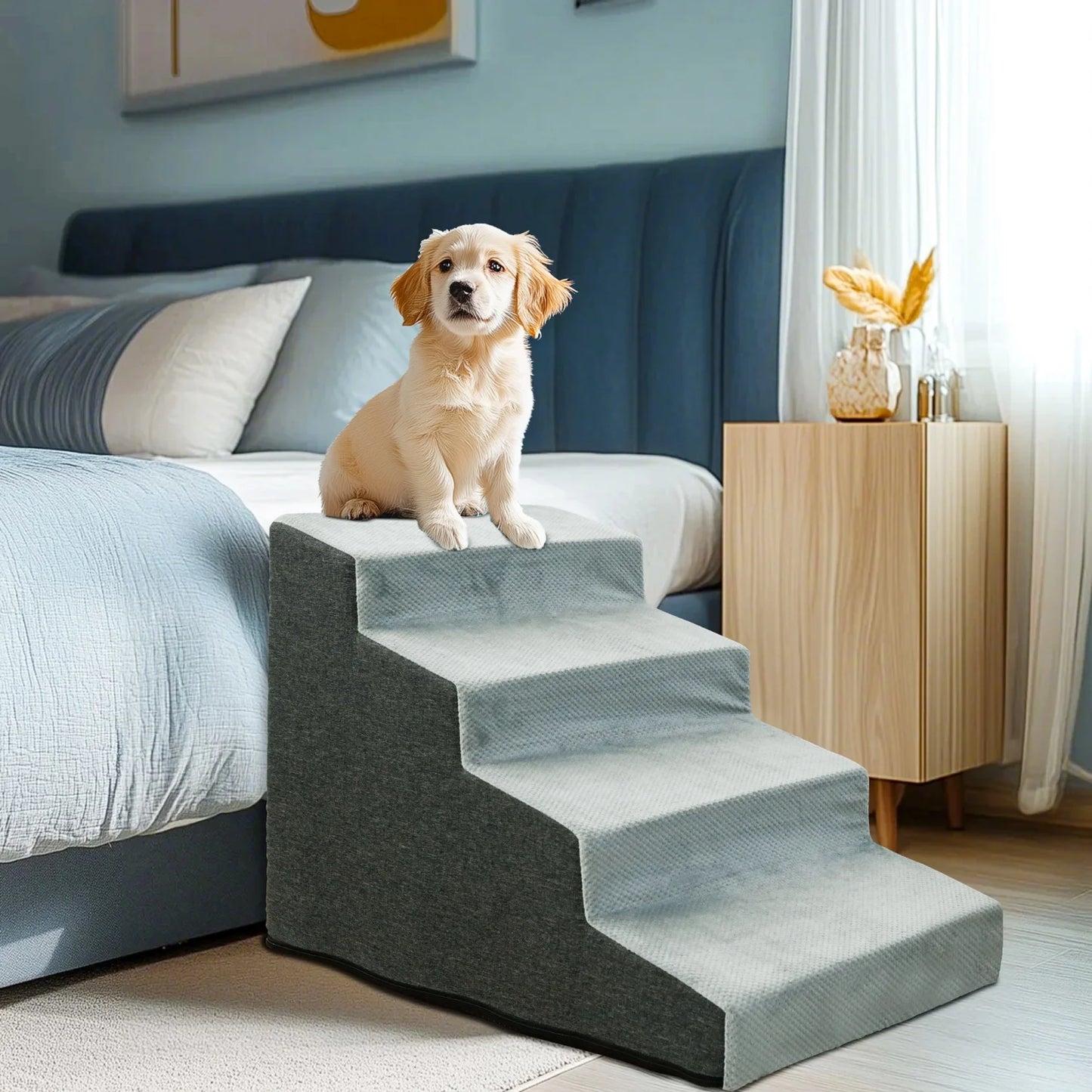 NONEDog Door 3-4 Step Dog Stairs Ramp With Washable Cover