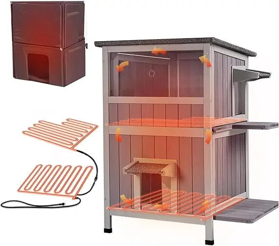 Insulated Outdoor Cat Shelter With Heated Pad For Winter Use