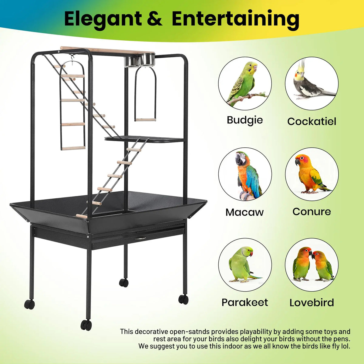 Metal Bird Play Stand With Ladder And Feeder Bowls