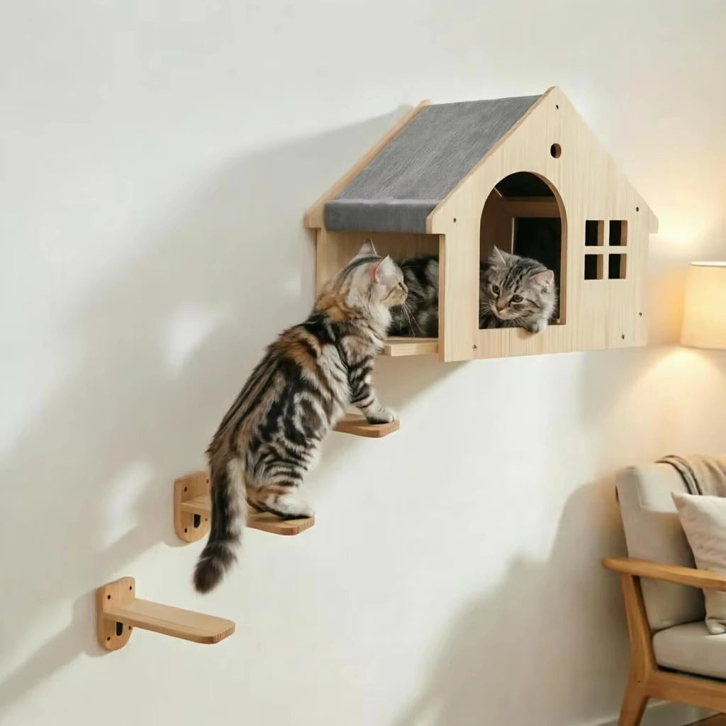 CWV Wooden Wall Mounted Cat Condo And Climbing Shelf
