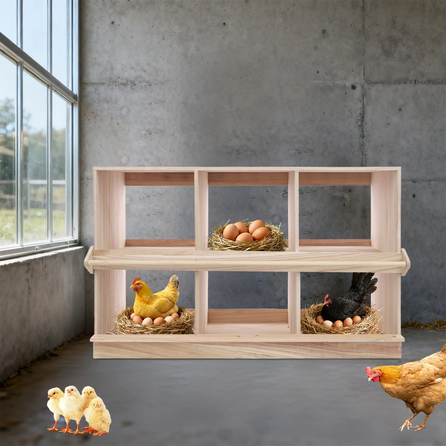 Wooden Six Compartment Chicken Nesting Box for Outdoor Coops